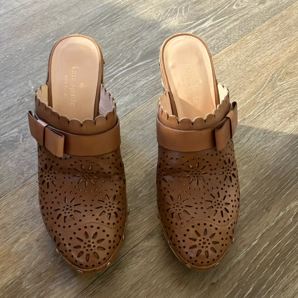 Kate Spade Brown Leather Mules with Floral Cutouts